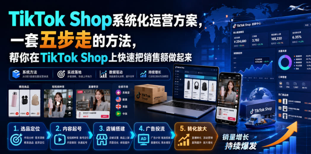 TikTok Shop系统化运营方案,一套五步走的方法,帮你在TikTok Shop上快速把销售额做起来【原创双语字幕】-御文网