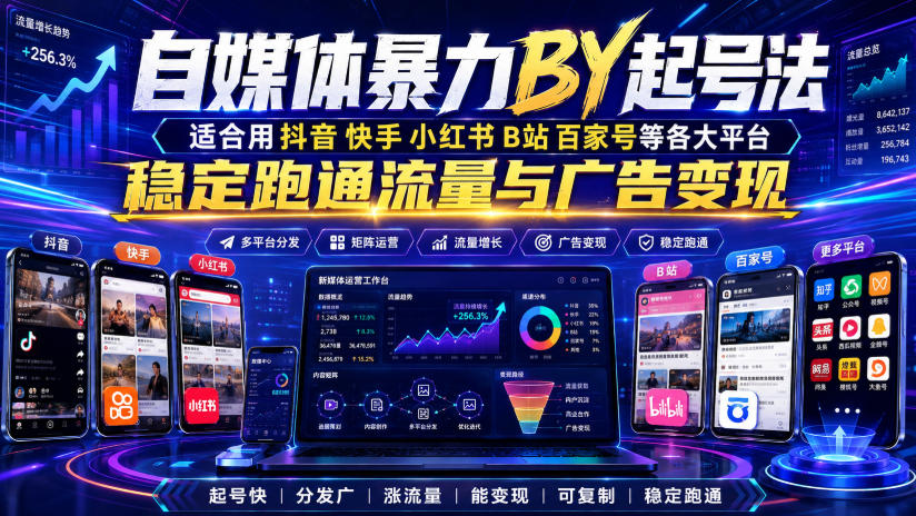 自媒体暴力搬运起号法,适合用抖音快手小红书B站百家号等各大平台,稳定跑通流量与广告变现-御文网