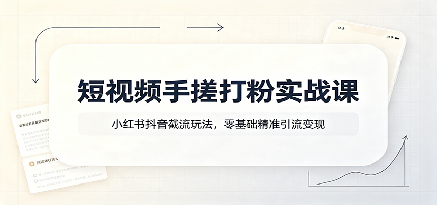 短视频手搓打粉实战课：小红书抖音截流玩法，零基础精准引流变现-御文网