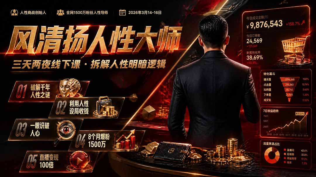 风清扬人性大师-三天两夜3月14-16线下课2026年｜拆解人性明暗逻辑，识人避坑，千万粉涨粉+直播百倍变现实战教学-御文网