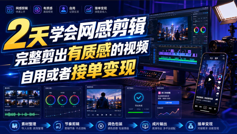 2天学会网感剪辑，完整剪出有质感的视频，自用或者接单变现-御文网