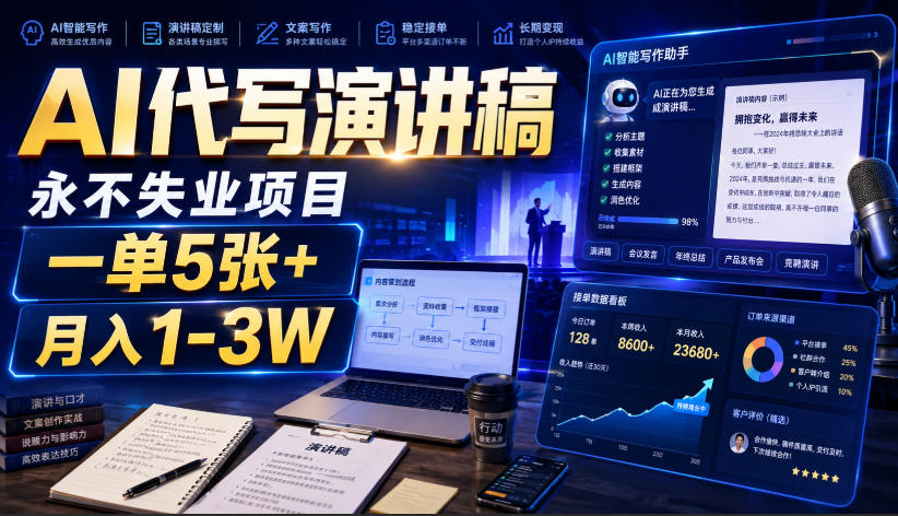 AI代写演讲稿，永不失业项目，一单5张+，月入1-3W【揭秘】-御文网