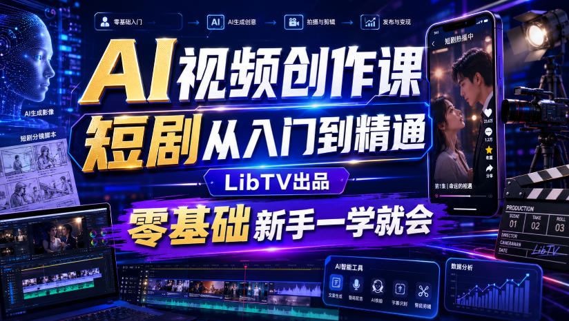 AI视频创作课,短剧从入门到精通,LibTV出品,零基础新手一学就会-御文网