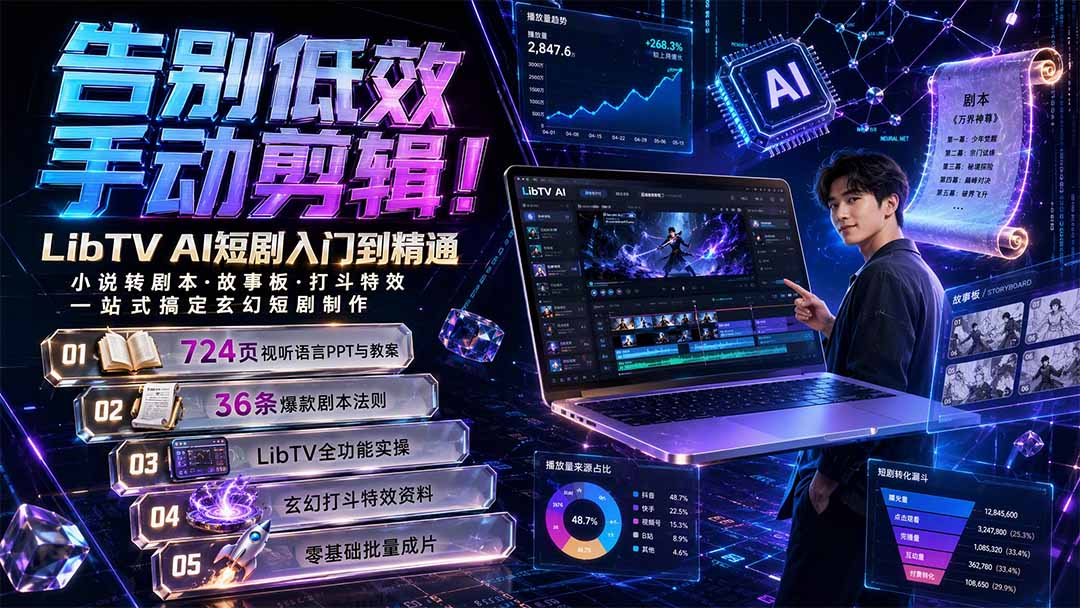 告别低效手动剪辑！LibTV AI短剧入门到精通，小说转剧本方法，故事板打斗特效一站式搞定玄幻短剧制作-御文网