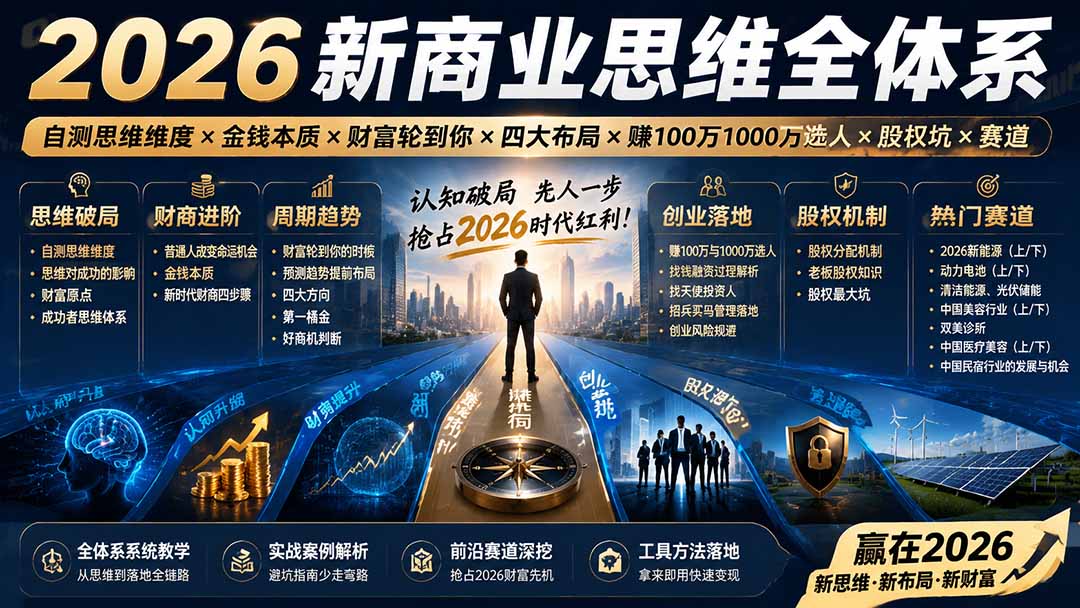 2026新商业思维全体系:自测思维维度×金钱本质×财富轮到你×四大布局×赚100万1000万选人×股权坑×赛道-御文网