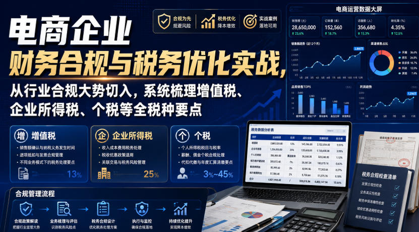电商企业财务合规与税务优化实战，从行业合规大势切入，系统梳理增值税、企业所得税、个税等全税种要点-御文网