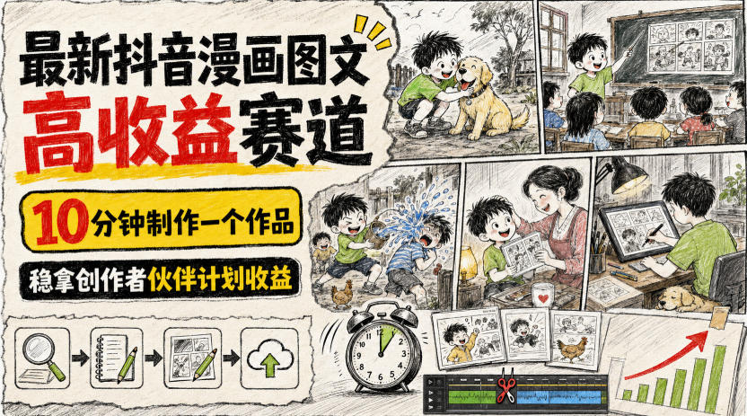 最新抖音漫画图文高收益赛道，10分钟制作一个作品，稳拿创作者伙伴计划收益-御文网
