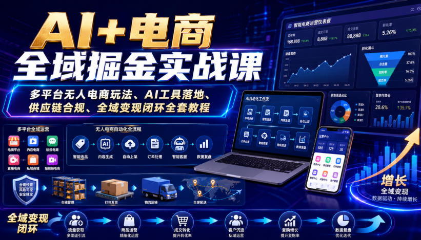 AI+电商全域掘金实战课｜多平台无人电商玩法、AI工具落地、供应链合规、全域变现闭环全套教程-御文网