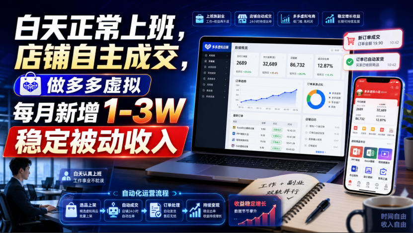 白天正常上班,店铺自主成交,做多多虚拟每月新增1-3W稳定被动收入【揭秘】-御文网