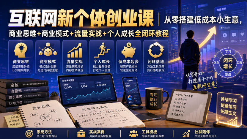互联网新个体创业课｜从零搭建低成本小生意，商业思维+商业模式+流量实战+个人成长全闭环教程-御文网