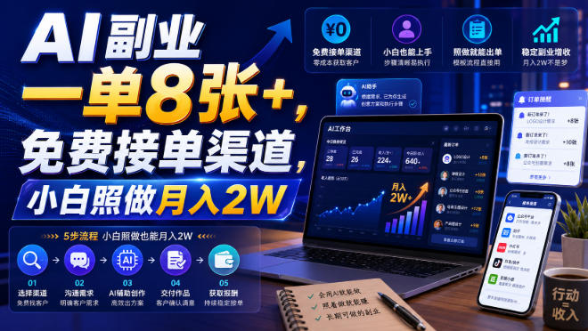 AI副业一单8张+,免费接单渠道,小白照做月入2W【揭秘】-御文网