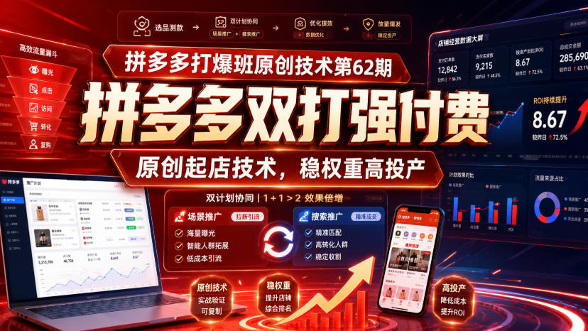 拼多多打爆班原创技术第62期，拼多多双打强付费，原创起店技术，稳权重高投产-御文网