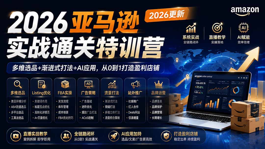 2026亚马逊实战通关特训营-2026更新，多维选品+渐进式打法+AI应用，从0到1打造盈利店铺-御文网
