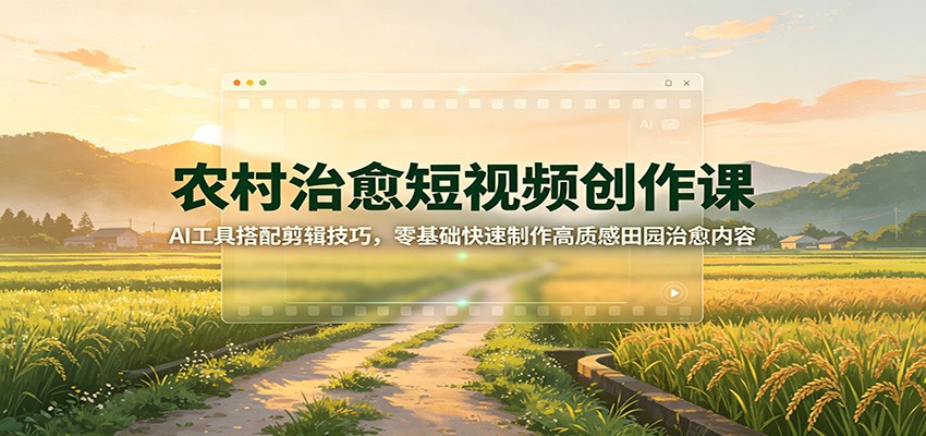 农村治愈短视频创作课:AI工具搭配剪辑技巧,零基础快速制作高质感田园治愈内容-御文网