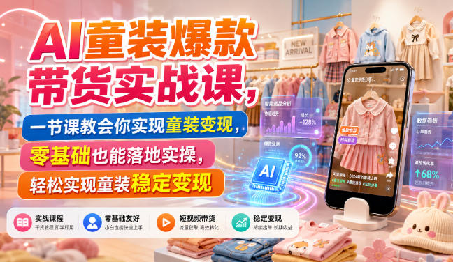 AI童装爆款带货实战课,一节课教会你实现童装变现,零基础也能落地实操-御文网