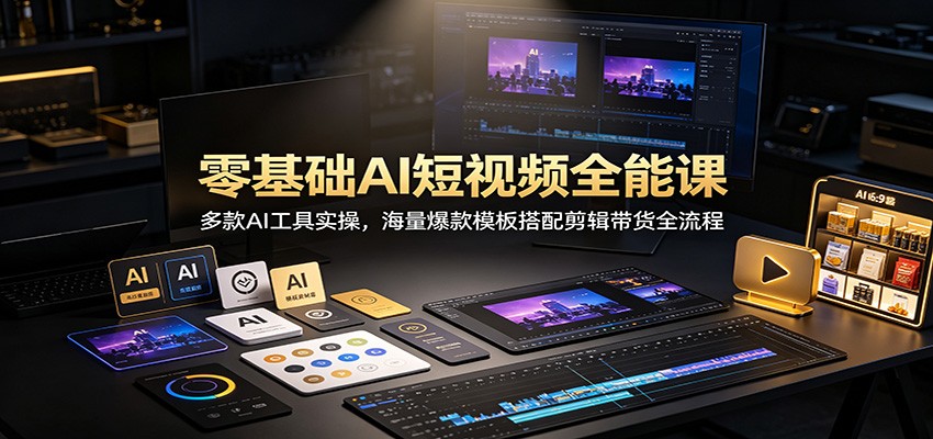 零基础AI短视频全能课：多款AI工具实操，海量爆款模板搭配剪辑带货全流程-御文网