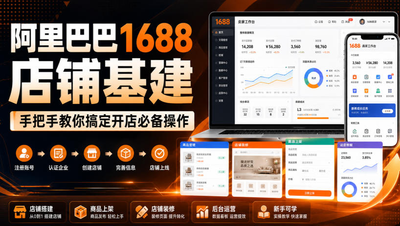 阿里巴巴1688店铺基建，手把手教你搞定开店必备操作(更新8月)-御文网