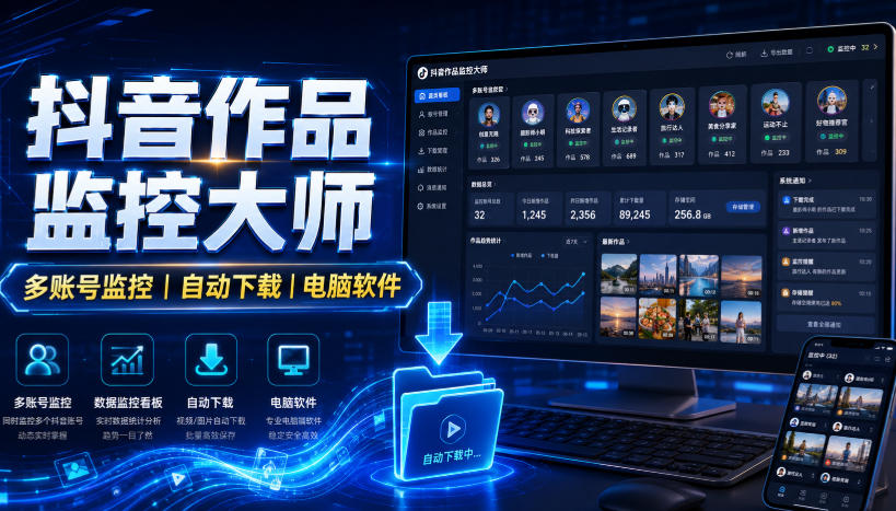 抖音作品监控大师，多账号监控丨自动下载丨电脑软件-御文网