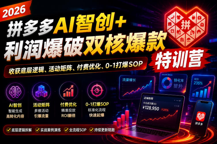 2026拼多多AI智创+利润爆破双核爆款特训营，收获底层逻辑、活动矩阵、付费优化、0-1打爆SOP(更新0810)-御文网