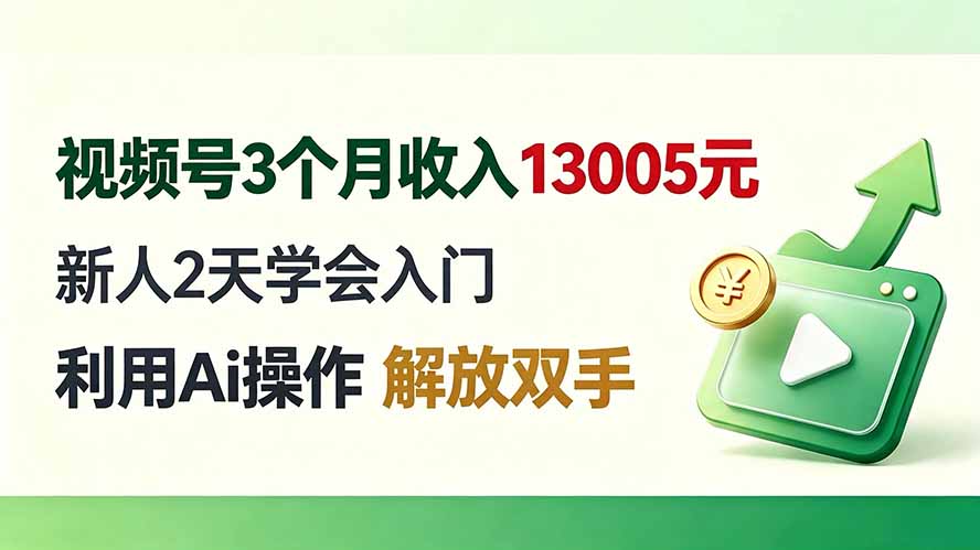视频号3个月收入13005元, 新人2天学会入门, 利用Ai操作 解放双手!-御文网