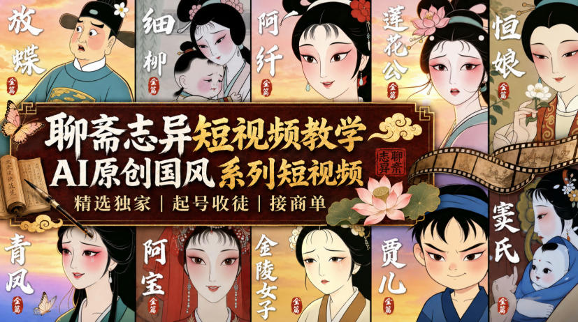 聊斋志异短视频教学，AI原创国风系列短视频，精选独家丨起号收徒丨接商单-御文网