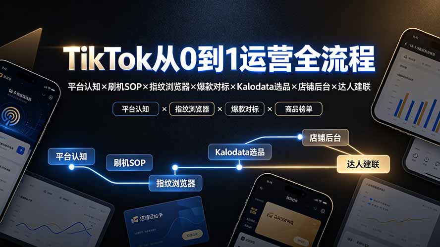 TikTok从0到1运营全流程-更新:平台认知×刷机SOP×指纹浏览器×爆款对标×Kalodata选品×店铺后台×达人建联-御文网