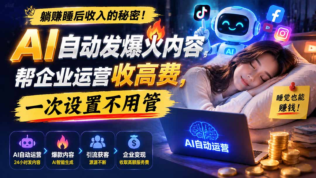 躺赚睡后收入的秘密!AI 自动发爆火内容,帮企业运营收高费,一次设置不用管【原创双语字幕】-御文网