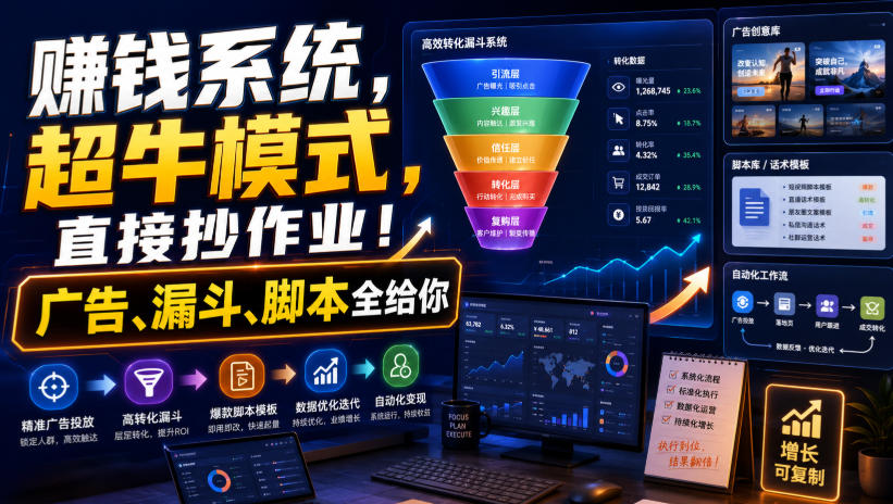 賺钱系统，超牛模式，直接抄作业！广告、漏斗、脚本全给你【原创双语字幕】-御文网