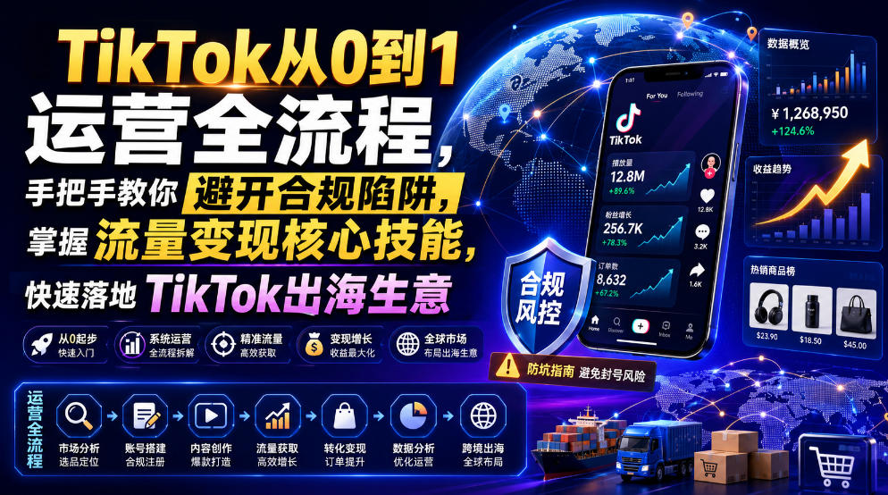 TikTok从0到1运营全流程，手把手教你避开合规陷阱，掌握流量变现核心技能，快速落地TikTok出海生意(更新8月)-御文网