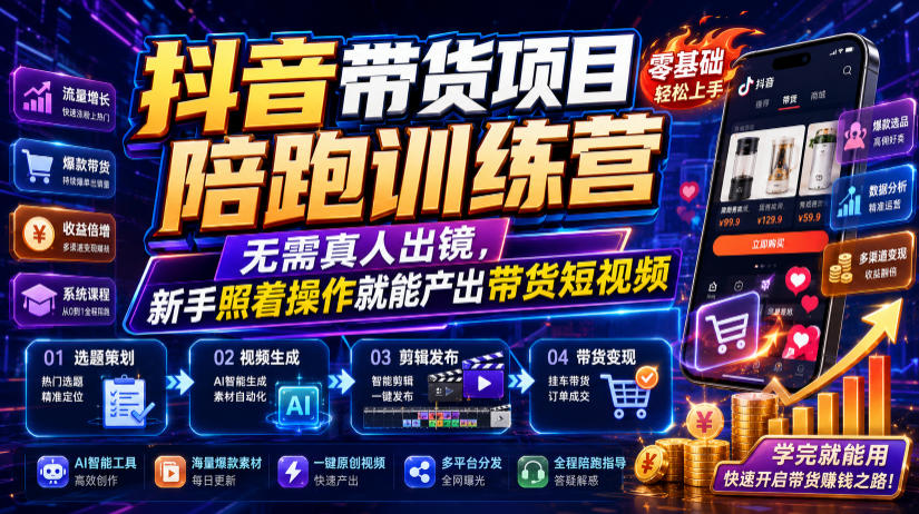 抖音带货项目陪跑训练营，无需真人出镜，新手照着操作就能产出带货短视频(更新0811)-御文网