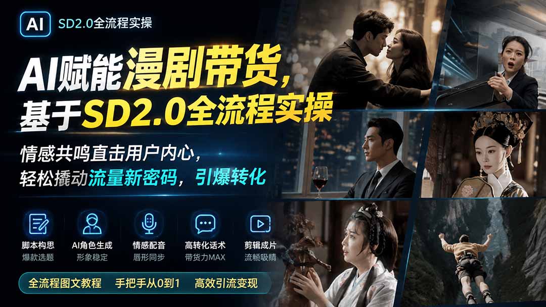 AI赋能漫剧带货,基于SD2.0全流程实操;情感共鸣直击用户内心,轻松撬动流量新密码,引爆转化-御文网