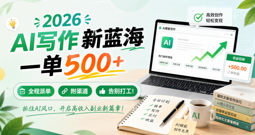 2026 AI写作新蓝海，一单500+，全程派单，附渠道，告别打工！【揭秘】-御文网