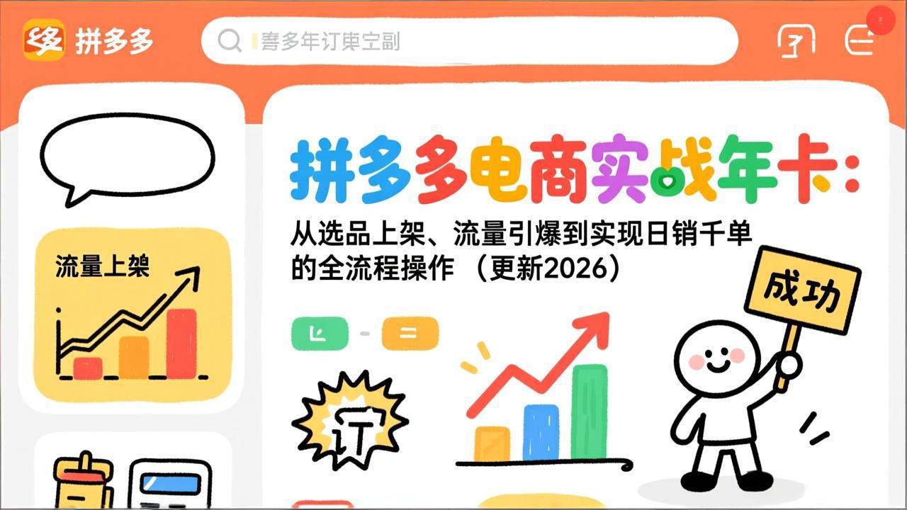 拼多多电商实战年卡：从选品上架、流量引爆到实现日销千单的全流程操作(更新2026年8月-御文网
