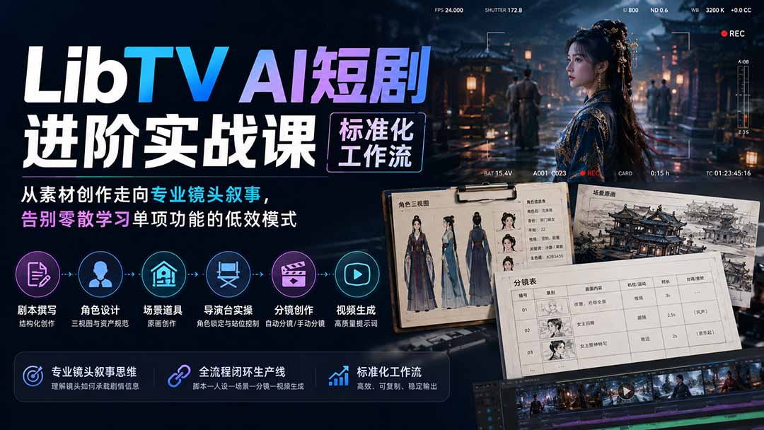 LibTV AI短剧进阶实操课标准化工作流;从素材创作走向专业镜头叙事,告别零散学习单项功能的低效模式-御文网