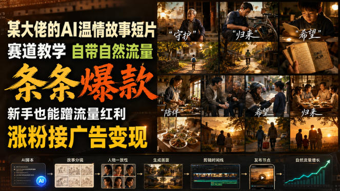 某大佬的AI温情故事短片赛道教学,自带自然流量,条条爆款,新手也能蹭流量红利,涨粉接广告变现-御文网