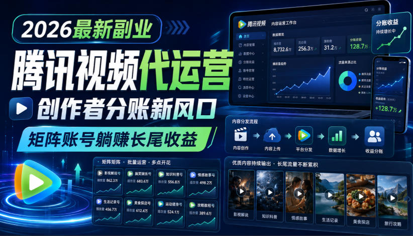 2026最新副业之腾讯视频代运营:创作者分账新风口,矩阵账号躺賺长尾收益【揭秘】-御文网