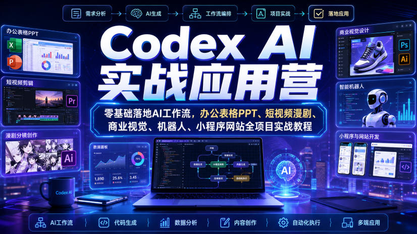 Codex AI实战应用营｜零基础落地AI工作流，办公表格PPT、短视频漫剧、商业视觉、机器人、小程序网站全项目实战教程-御文网