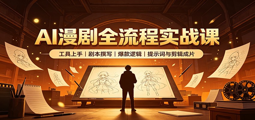 AI漫剧全流程实战课：工具上手、剧本撰写、爆款逻辑、提示词与剪辑成片-御文网