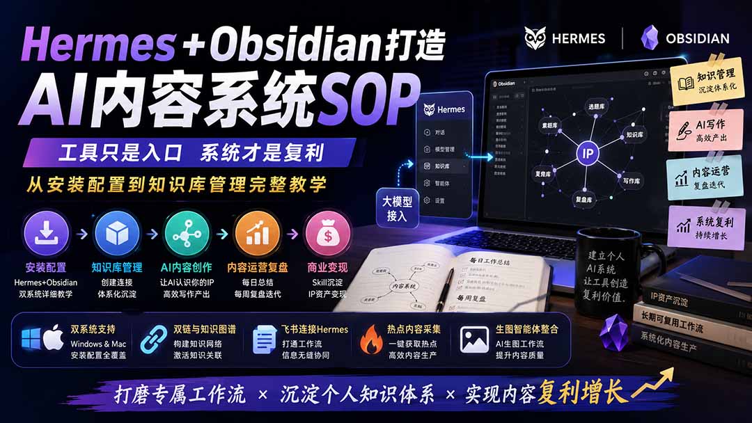 Hermes+Obsidian打造AI内容系统SOP；工具只是入口系统才是复利，从安装配置到知识库管理完整教学-御文网