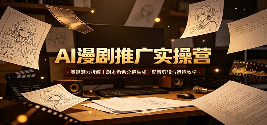 AI漫剧推广实操营：赛道潜力拆解，剧本角色分镜生成，配音剪辑与运镜教学-御文网