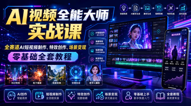 AI视频全能大师实战课|全赛道AI短视频制作、特效创作、场景变现零基础全套教程-御文网
