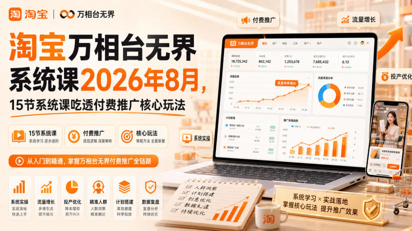 淘宝万相台无界系统课2026年8月，15节系统课吃透付费推广核心玩法-御文网