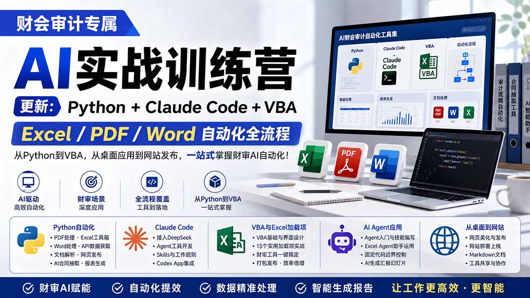 财会审计专属 AI实战训练营：Python+Claude Code+VBA，Excel/PDF/Word自动化全流程 (更新-御文网