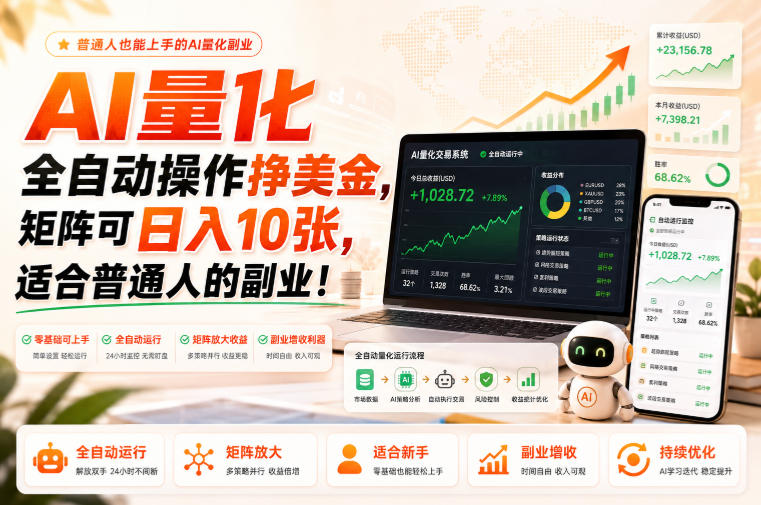 AI量化全自动操作挣美金,矩阵可日入10张,适合普通人的副业!【揭秘】-御文网