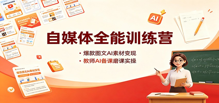 自媒体全能训练营:爆款图文AI素材变现,教师AI备课磨课实操-御文网