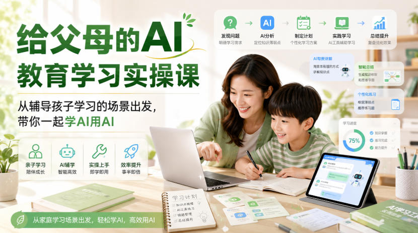 给父母的AI教育学习实操课,从辅导孩子学习的场景出发,带你一起学AI用AI-御文网