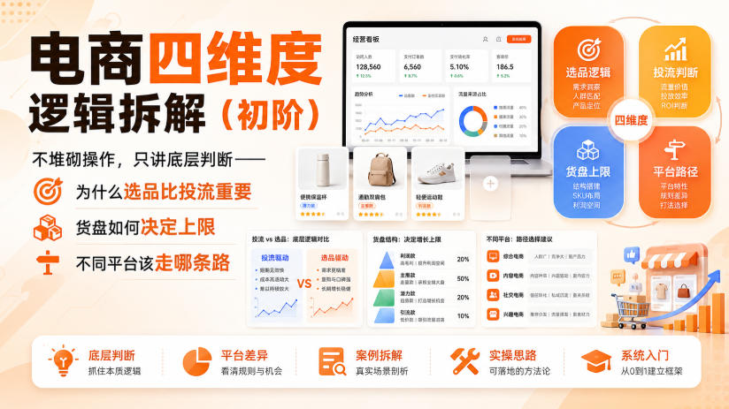 电商四维度逻辑拆解(初阶)不堆砌操作,只讲底层判断——为什么选品比投流重要、货盘如何决定上限、不同平台该走哪条路-御文网