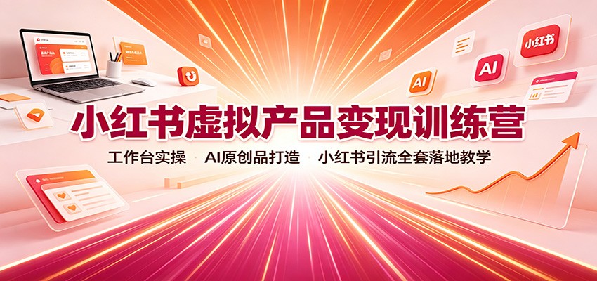 小红书虚拟产品变现训练营：工作台实操，AI原创品打造，小红书引流全套落地教学-御文网