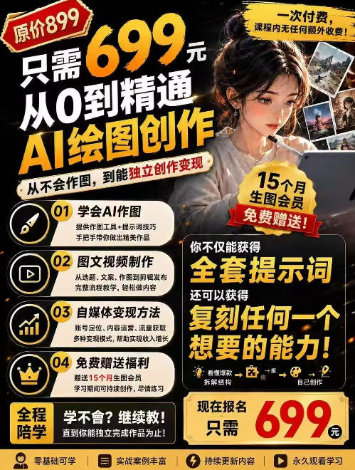 抖音10W粉丝博主的AI绘图教学，从0到精通AI绘图创作，从不会作图到能独立创作变现-御文网