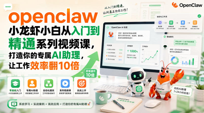 openclaw小龙虾小白从入门到精通系列视频课，打造你的专属AI助理，让工作效率翻10倍-御文网
